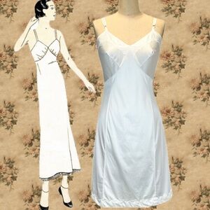 VINTAGE Sears nylon white silky dress slip full length camisole chemise lingerie